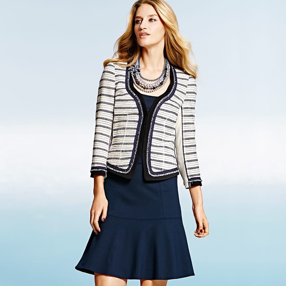 WHBM Navy & White Tweed Blazer